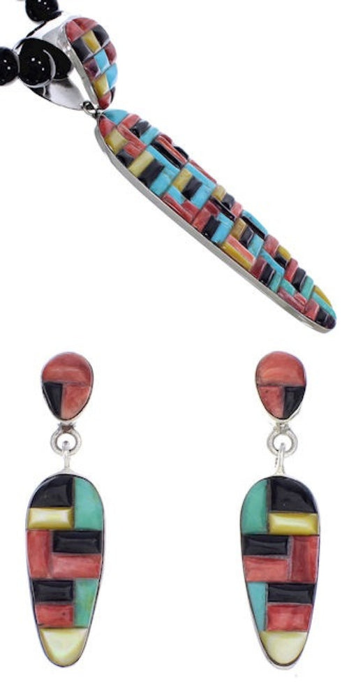 Southwestern Multicolor Pendant Necklace And Earrings Set PX35250
